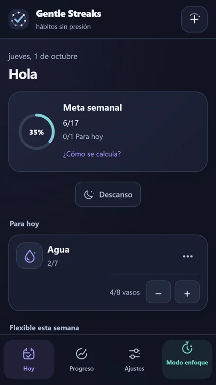 Dentro de la app — Encuentra tu próximo hábito
