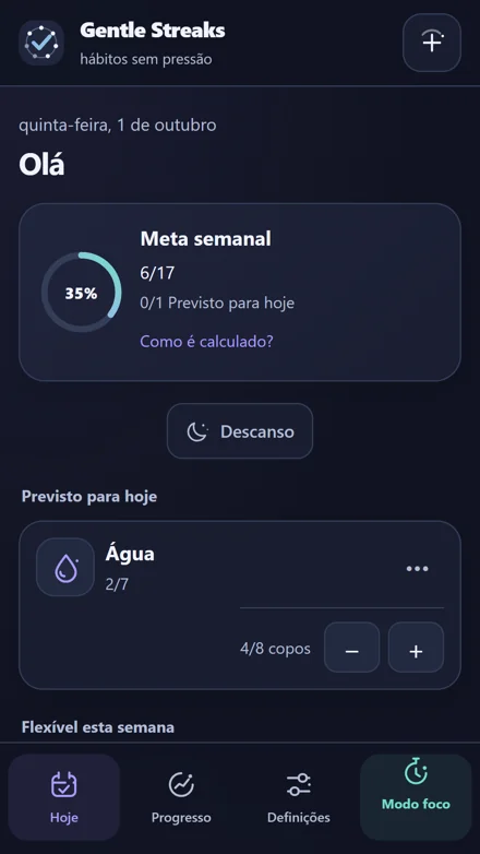 Dentro da aplicação — Encontra o teu próximo hábito